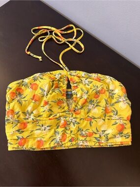 Source Unknown Yellow Citrus Print Halter Crop Top